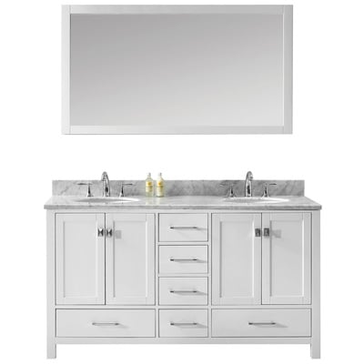 Virtu Bathroom Vanities, Double Sink Vanities, 50-70, Transitional, white, Light, Transitional, Italian Carrara White Marble, Solid wood frame construction, Freestanding, Bathroom Vanity Set, 816729019946, GD-50060-WMRO-WH