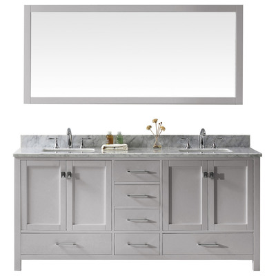 Virtu Bathroom Vanities, Double Sink Vanities, 70-90, Transitional, Gray, Complete Vanity Sets, Light, Transitional, Solid wood frame construction, Freestanding, Bathroom Vanity Set, 840166152843, GD-50072-WMSQ-CG