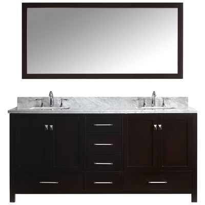 Virtu Bathroom Vanities, Double Sink Vanities, 70-90, Transitional, Dark Brown, Dark, Transitional, Italian Carrara White Marble, Solid wood frame construction, Freestanding, Bathroom Vanity Set, 816729015535, GD-50072-WMSQ-ES