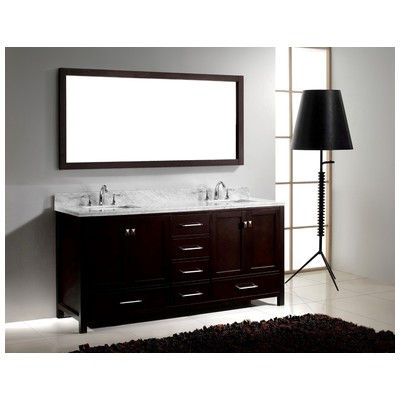 Virtu Bathroom Vanities, Double Sink Vanities, 70-90, Transitional, Dark Brown, Complete Vanity Sets, Dark, Transitional, Italian Carrara White Marble, Solid wood frame construction, Freestanding, Bathroom Vanity Set, 840166112236, GD-50072-WMSQ-ES-0