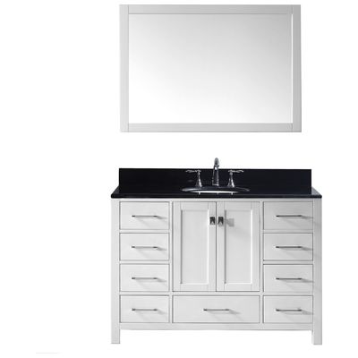 Virtu Bathroom Vanities, Single Sink Vanities, 40-50, Transitional, white, Light, Transitional, Black Galaxy Granite, Solid wood frame construction, Freestanding, Bathroom Vanity Set, 840166136867, GS-50048-BGRO-WH-001