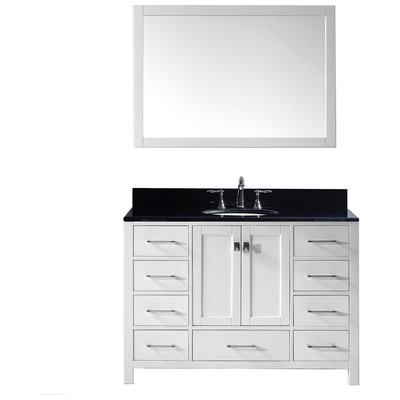 Virtu Bathroom Vanities, Single Sink Vanities, 40-50, Transitional, white, Complete Vanity Sets, Light, Transitional, Black Galaxy Granite, Solid wood frame construction, Freestanding, Bathroom Vanity Set, 840166136874, GS-50048-BGRO-WH-002