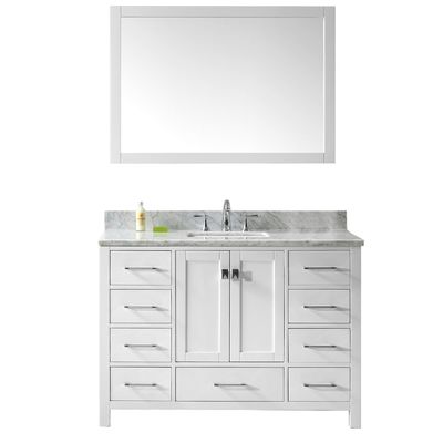 Virtu Bathroom Vanities, Single Sink Vanities, 40-50, Transitional, white, Light, Transitional, Italian Carrara White Marble, Solid wood frame construction, Freestanding, Bathroom Vanity Set, 816729019939, GS-50048-WMSQ-WH
