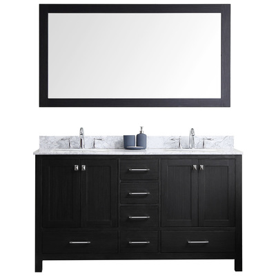 Virtu Bathroom Vanities, Double Sink Vanities, Gray, Complete Vanity Sets, Dark, Transitional, Plywood Constuction with Veneer Exterior, Freestanding, Bathroom Vanity Set, 840166156636, KD-60060-WMRO-ZG-001