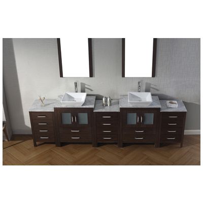 Virtu Bathroom Vanities, Double Sink Vanities, Over 90, Modern, Dark Brown, Complete Vanity Sets, Dark, Modern, Italian Carrara White Marble, Plywood Constuction with Veneer Exterior, Freestanding, Bathroom Vanity Set, 840166115213, KD-700110-WM-ES-0