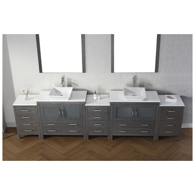 Virtu Bathroom Vanities, Double Sink Vanities, Over 90, Modern, Gray, Complete Vanity Sets, Dark, Modern, White Engineered Stone, Plywood Constuction with Veneer Exterior, Freestanding, Bathroom Vanity Set, 840166116289, KD-700126-S-ZG-001