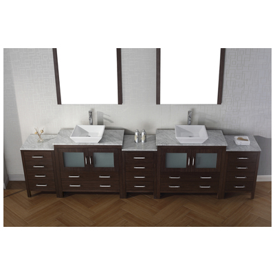 Virtu Bathroom Vanities, Double Sink Vanities, Over 90, Modern, Dark Brown, Complete Vanity Sets, Dark, Modern, Italian Carrara White Marble, Plywood Constuction with Veneer Exterior, Freestanding, Bathroom Vanity Set, 840166116326, KD-700126-WM-ES