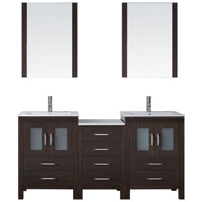 Virtu Bathroom Vanities, Double Sink Vanities, 50-70, Modern, Dark Brown, Complete Vanity Sets, Dark, Modern, White Ceramic, Plywood Constuction with Veneer Exterior, Freestanding, Bathroom Vanity Set, 840166116401, KD-70066-C-ES