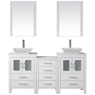 Virtu Bathroom Vanities, Double Sink Vanities, 50-70, Modern, white, Complete Vanity Sets, Light, Modern, White Engineered Stone, Plywood Constuction with Veneer Exterior, Freestanding, Bathroom Vanity Set, 840166116470, KD-70066-S-WH