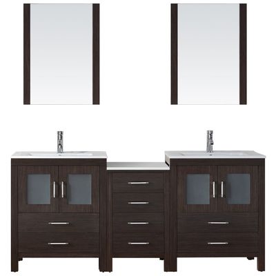 Virtu Bathroom Vanities, Double Sink Vanities, 70-90, Modern, Dark Brown, Complete Vanity Sets, Dark, Modern, White Ceramic, Plywood Constuction with Veneer Exterior, Freestanding, Bathroom Vanity Set, 840166116562, KD-70074-C-ES