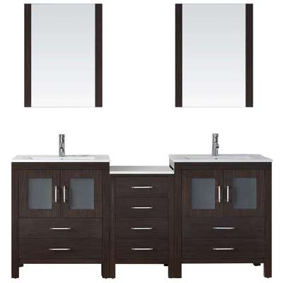 Virtu Bathroom Vanities, Double Sink Vanities, 70-90, Modern, Dark Brown, Complete Vanity Sets, Dark, Modern, White Ceramic, Plywood Constuction with Veneer Exterior, Freestanding, Bathroom Vanity Set, 840166116579, KD-70074-C-ES-001