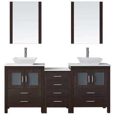 Virtu Bathroom Vanities, Double Sink Vanities, 70-90, Modern, Dark Brown, Complete Vanity Sets, Dark, Modern, White Engineered Stone, Plywood Constuction with Veneer Exterior, Freestanding, Bathroom Vanity Set, 840166116678, KD-70074-S-ES-001