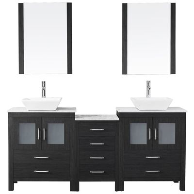 Virtu Bathroom Vanities, Double Sink Vanities, 70-90, Modern, Gray, Complete Vanity Sets, Dark, Modern, Italian Carrara White Marble, Plywood Constuction with Veneer Exterior, Freestanding, Bathroom Vanity Set, 840166116821, KD-70074-WM-ZG