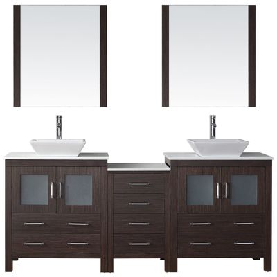Virtu Bathroom Vanities, Double Sink Vanities, 70-90, Modern, Dark Brown, Complete Vanity Sets, Dark, Modern, White Engineered Stone, Plywood Constuction with Veneer Exterior, Freestanding, Bathroom Vanity Set, 840166116906, KD-70078-S-ES