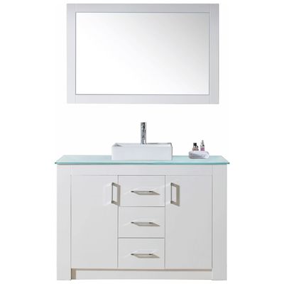 Virtu Bathroom Vanities, Single Sink Vanities, Glass, white, Complete Vanity Sets, Light, Modern, Plywood Constuction with Veneer Exterior, Freestanding, Bathroom Vanity Set, 840166146934, KS-60048-G-GW