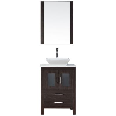 Virtu Bathroom Vanities, Single Sink Vanities, Under 30, Modern, Dark Brown, Complete Vanity Sets, Dark, Modern, White Engineered Stone, Plywood Constuction with Veneer Exterior, Freestanding, Bathroom Vanity Set, 840166117507, KS-70024-S-ES