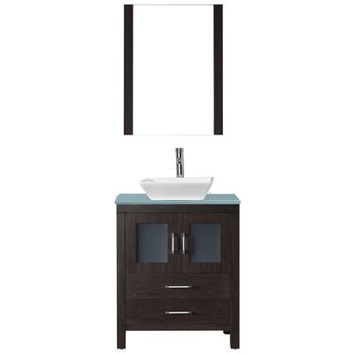 Virtu Bathroom Vanities, Single Sink Vanities, Under 30, Modern, Dark Brown, Dark, Modern, Aqua Tempered Glass, Plywood Constuction with Veneer Exterior, Freestanding, Bathroom Vanity Set, 840166133170, KS-70028-G-ES