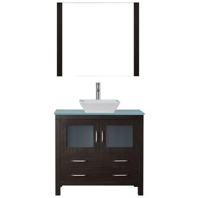 Virtu Bathroom Vanities, Single Sink Vanities, 30-40, Modern, Dark Brown, Dark, Modern, Aqua Tempered Glass, Plywood Constuction with Veneer Exterior, Freestanding, Bathroom Vanity Set, 840166132753, KS-70036-G-ES
