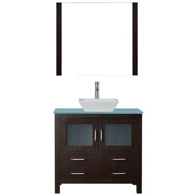 Virtu Bathroom Vanities, Single Sink Vanities, 30-40, Modern, Dark Brown, Dark, Modern, Aqua Tempered Glass, Plywood Constuction with Veneer Exterior, Freestanding, Bathroom Vanity Set, 840166132760, KS-70036-G-ES-001