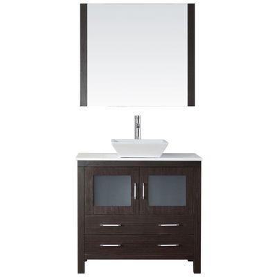Virtu Bathroom Vanities, Single Sink Vanities, 30-40, Modern, Dark Brown, Complete Vanity Sets, Dark, Modern, White Engineered Stone, Plywood Constuction with Veneer Exterior, Freestanding, Bathroom Vanity Set, 840166118313, KS-70036-S-ES
