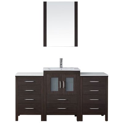 Virtu Bathroom Vanities, Single Sink Vanities, 50-70, Modern, Dark Brown, Complete Vanity Sets, Dark, Modern, White Ceramic, Plywood Constuction with Veneer Exterior, Freestanding, Bathroom Vanity Set, 840166119259, KS-70060-C-ES