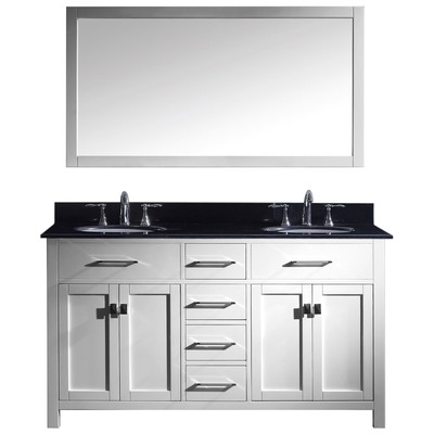Virtu Bathroom Vanities, Double Sink Vanities, 50-70, Transitional, white, Complete Vanity Sets, Light, Transitional, Black Galaxy Granite, Solid wood frame construction, Freestanding, Bathroom Vanity Set, 840166137055, MD-2060-BGRO-WH-002