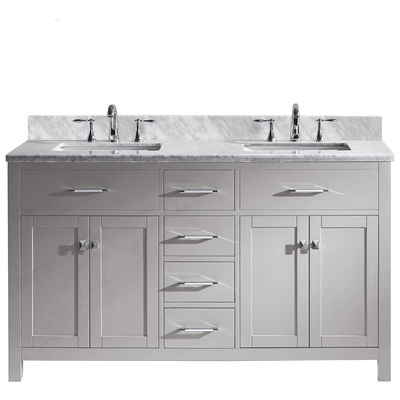 Virtu Bathroom Vanities, Double Sink Vanities, Gray, With Top and Sink, Light, Transitional, Solid wood frame construction, Freestanding, Bathroom Vanity Set, 840166159828, MD-2060-WMSQ-CG-001-NM
