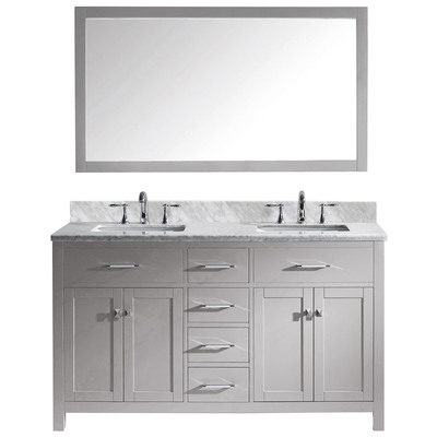 Virtu Bathroom Vanities, Double Sink Vanities, 50-70, Transitional, Gray, Light, Transitional, Solid wood frame construction, Freestanding, Bathroom Vanity Set, 840166153109, MD-2060-WMSQ-CG-002