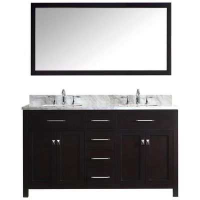 Virtu Bathroom Vanities, Double Sink Vanities, 50-70, Transitional, Dark Brown, Dark, Transitional, Italian Carrara White Marble, Solid wood frame construction, Freestanding, Bathroom Vanity Set, 816729015078, MD-2060-WMSQ-ES