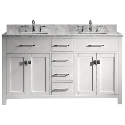Virtu Bathroom Vanities, Double Sink Vanities, 50-70, Transitional, white, With Top and Sink, Light, Transitional, Solid wood frame construction, Freestanding, Bathroom Vanity Set, 840166147405, MD-2060-WMSQ-WH-NM