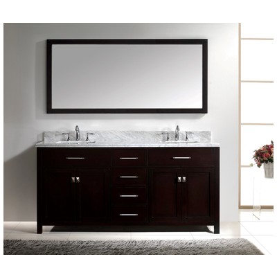 Virtu Bathroom Vanities, Double Sink Vanities, 70-90, Transitional, Dark Brown, Complete Vanity Sets, Dark, Transitional, Italian Carrara White Marble, Solid wood frame construction, Freestanding, Bathroom Vanity Set, 840166112991, MD-2072-WMSQ-ES-00