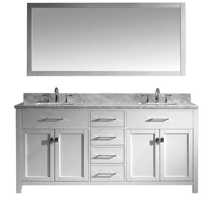 Virtu Bathroom Vanities, Double Sink Vanities, 70-90, Transitional, white, Light, Transitional, Italian Carrara White Marble, Solid wood frame construction, Freestanding, Bathroom Vanity Set, 816729015252, MD-2072-WMSQ-WH