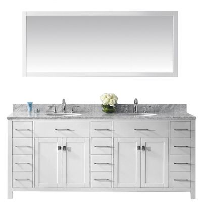 Virtu Bathroom Vanities, Double Sink Vanities, 70-90, Transitional, white, Light, Transitional, Italian Carrara White Marble, Solid wood frame construction, Freestanding, Bathroom Vanity Set, 816729019830, MD-2178-WMRO-WH