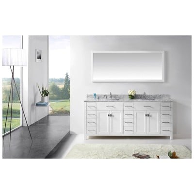Virtu Bathroom Vanities, Double Sink Vanities, 70-90, Transitional, white, Complete Vanity Sets, Light, Transitional, Italian Carrara White Marble, Solid wood frame construction, Freestanding, Bathroom Vanity Set, 840166109878, MD-2178-WMSQ-WH-001