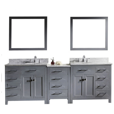 Virtu Bathroom Vanities, Double Sink Vanities, Over 90, Transitional, Gray, Complete Vanity Sets, Medium, Transitional, Italian Carrara White Marble, Solid wood frame construction, Freestanding, Bathroom Vanity Set, 840166113332, MD-2193-WMRO-GR-00