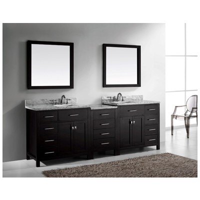 Virtu Bathroom Vanities, Double Sink Vanities, Over 90, Transitional, Dark Brown, Complete Vanity Sets, Dark, Transitional, Italian Carrara White Marble, Solid wood frame construction, Freestanding, Bathroom Vanity Set, 840166109977, MD-2193-WMSQ-ES-