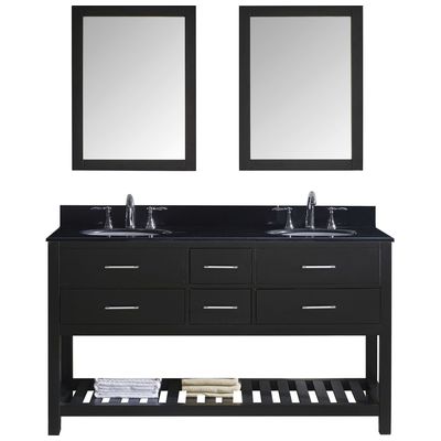 Virtu Bathroom Vanities, Double Sink Vanities, 50-70, Transitional, Dark Brown, Complete Vanity Sets, Dark, Transitional, Black Galaxy Granite, Solid wood frame construction, Freestanding, Bathroom Vanity Set, 840166137871, MD-2260-BGRO-ES