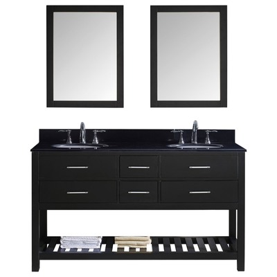 Virtu Bathroom Vanities, Double Sink Vanities, 50-70, Transitional, Dark Brown, Complete Vanity Sets, Dark, Transitional, Black Galaxy Granite, Solid wood frame construction, Freestanding, Bathroom Vanity Set, 840166137895, MD-2260-BGRO-ES-002