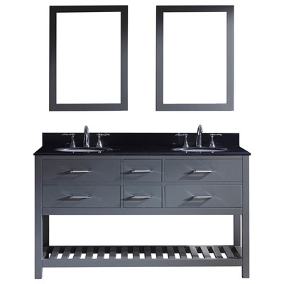 Virtu Bathroom Vanities, Double Sink Vanities, 50-70, Transitional, Gray, Complete Vanity Sets, Medium, Transitional, Black Galaxy Granite, Solid wood frame construction, Freestanding, Bathroom Vanity Set, 840166137956, MD-2260-BGRO-GR-002
