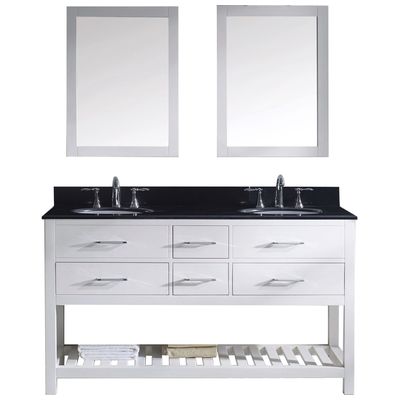 Virtu Bathroom Vanities, Double Sink Vanities, 50-70, Transitional, white, Complete Vanity Sets, Light, Transitional, Black Galaxy Granite, Solid wood frame construction, Freestanding, Bathroom Vanity Set, 840166137994, MD-2260-BGRO-WH