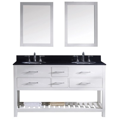 Virtu Bathroom Vanities, Double Sink Vanities, 50-70, Transitional, white, Complete Vanity Sets, Light, Transitional, Black Galaxy Granite, Solid wood frame construction, Freestanding, Bathroom Vanity Set, 840166138014, MD-2260-BGRO-WH-002