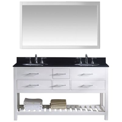 Virtu Bathroom Vanities, Double Sink Vanities, 50-70, Transitional, white, Complete Vanity Sets, Light, Transitional, Black Galaxy Granite, Solid wood frame construction, Freestanding, Bathroom Vanity Set, 840166138021, MD-2260-BGRO-WH-010