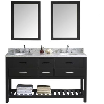 Virtu Bathroom Vanities, Double Sink Vanities, 50-70, Transitional, Dark Brown, Dark, Transitional, Italian Carrara White Marble, Solid wood frame construction, Freestanding, Bathroom Vanity Set, 840166104606, MD-2260-WMRO-ES