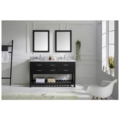 Virtu Bathroom Vanities, Double Sink Vanities, 50-70, Transitional, Dark Brown, Complete Vanity Sets, Dark, Transitional, Italian Carrara White Marble, Solid wood frame construction, Freestanding, Bathroom Vanity Set, 840166110126, MD-2260-WMRO-ES-