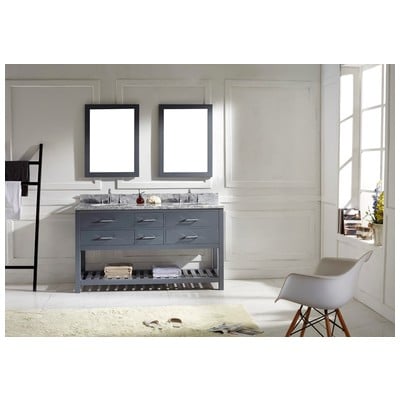 Virtu Bathroom Vanities, Double Sink Vanities, 50-70, Transitional, Gray, Complete Vanity Sets, Medium, Transitional, Italian Carrara White Marble, Solid wood frame construction, Freestanding, Bathroom Vanity Set, 840166110140, MD-2260-WMRO-GR-001