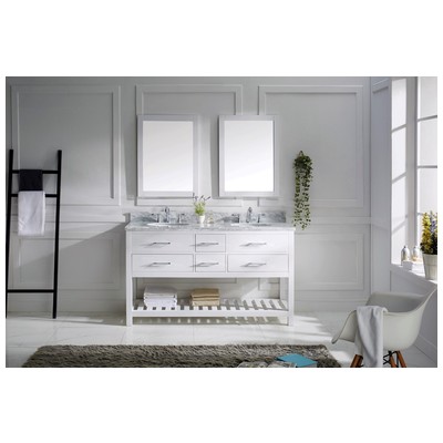 Virtu Bathroom Vanities, Double Sink Vanities, 50-70, Transitional, white, Complete Vanity Sets, Light, Transitional, Italian Carrara White Marble, Solid wood frame construction, Freestanding, Bathroom Vanity Set, 840166113530, MD-2260-WMRO-WH-002