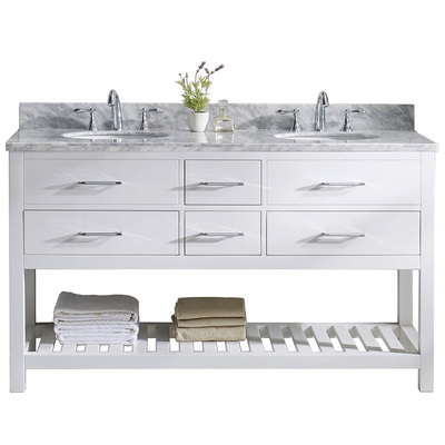 Virtu Bathroom Vanities, Double Sink Vanities, 50-70, Transitional, white, With Top and Sink, Light, Transitional, Solid wood frame construction, Freestanding, Bathroom Vanity Set, 840166149492, MD-2260-WMRO-WH-NM
