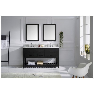 Virtu Bathroom Vanities, Double Sink Vanities, 50-70, Transitional, Dark Brown, Complete Vanity Sets, Dark, Transitional, Italian Carrara White Marble, Solid wood frame construction, Freestanding, Bathroom Vanity Set, 840166110188, MD-2260-WMSQ-ES-00