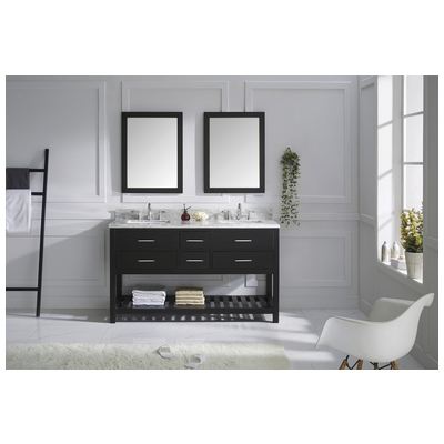 Virtu Bathroom Vanities, Double Sink Vanities, 50-70, Transitional, Dark Brown, Complete Vanity Sets, Dark, Transitional, Italian Carrara White Marble, Solid wood frame construction, Freestanding, Bathroom Vanity Set, 840166113554, MD-2260-WMSQ-ES-