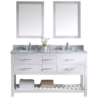 Virtu Bathroom Vanities, Double Sink Vanities, 50-70, Transitional, white, Light, Transitional, Italian Carrara White Marble, Solid wood frame construction, Freestanding, Bathroom Vanity Set, 840166104637, MD-2260-WMSQ-WH